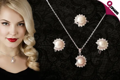 From QR143 Dazzle with a Silver Necklace, Earrings and Ring Set from Marhaba Jewelry - Choose From 8 Beautiful Designs! (Up to QR590 Value)